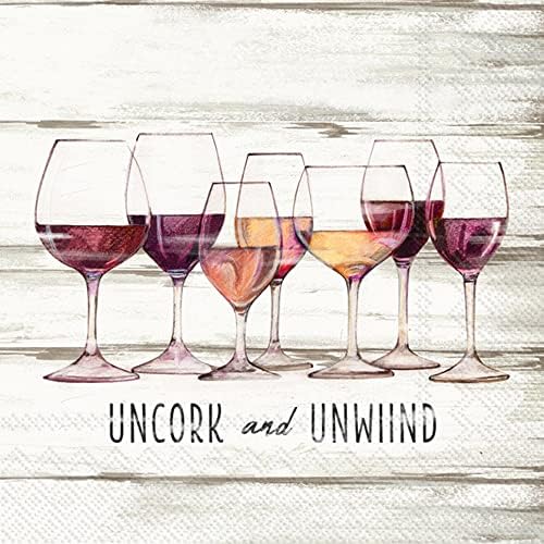 מפיות מסיבות נושאות יין - 40 ספירת | 2 חבילות של מפיות משקאות של 20CT | עיצובים של Uncork and Neodin